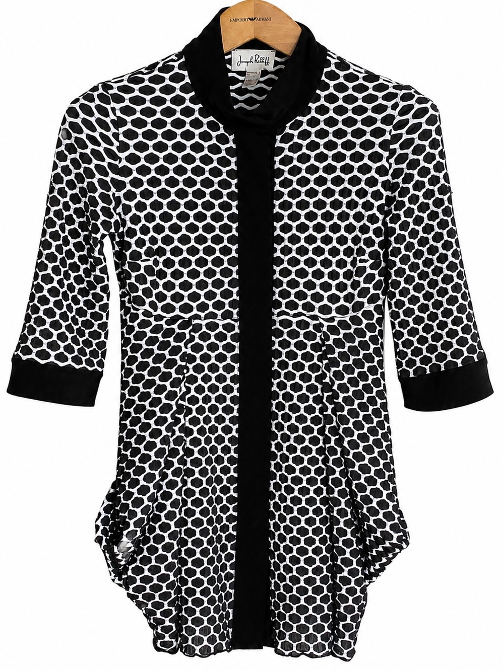 Joseph Ribkoff Geometric Longline Tunic Blouse Black White Button Front Sz 6